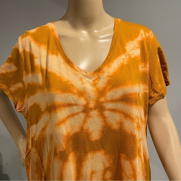 Reverse dye bleach dye gold, pastel peach tshirt vneck XXL super soft tie dye - Picture 4 of 6